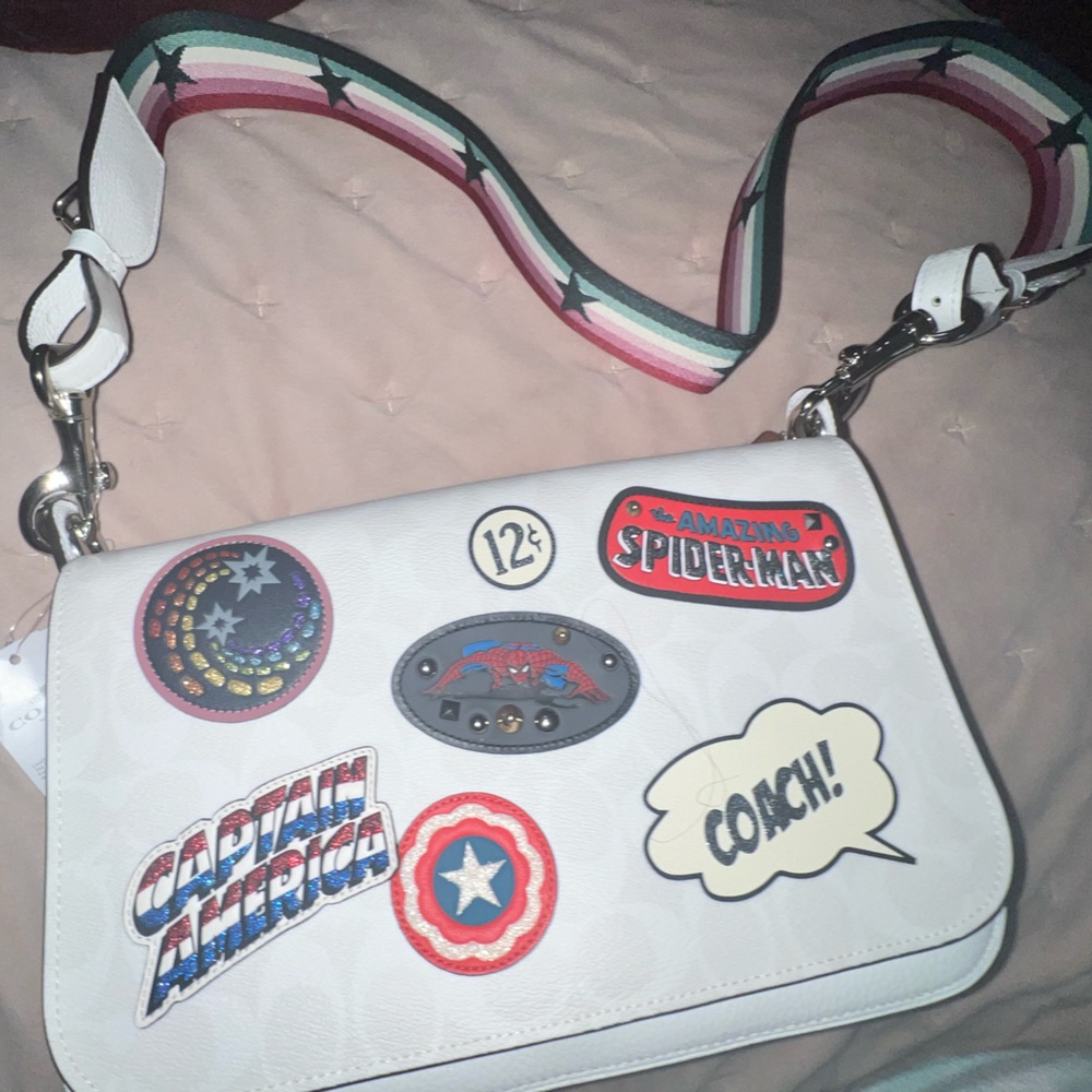 Coach White Crossbody Bag with Marvel Playful Patches